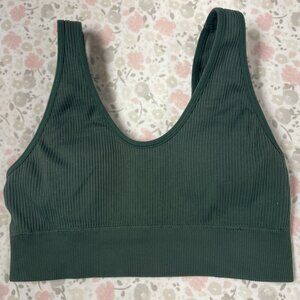aerie SMALL Ribbed Sports Bra / Top - Dark Green - removable pads included